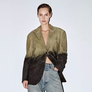 ZARA WOMAN LEATHER COLLECTION Gradient Olive and Black Blazer size XS